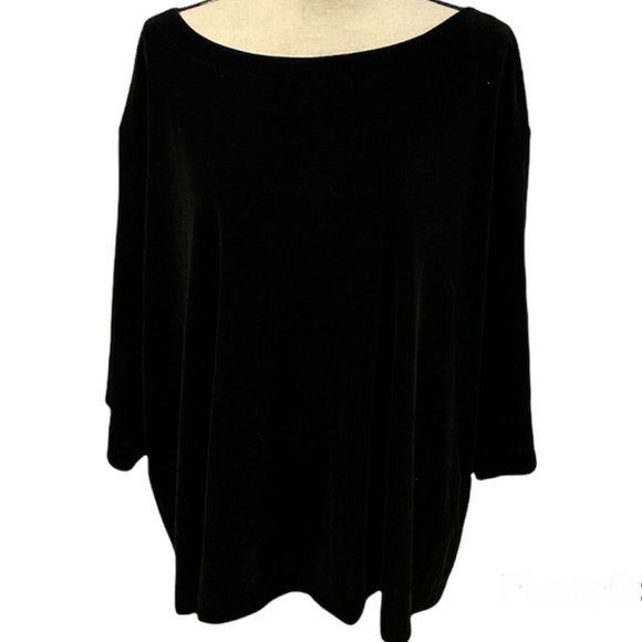 Eileen Fisher Tops - Eileen Fisher Black Velvet Ballet Neck 3/4 Sleeve Box Top